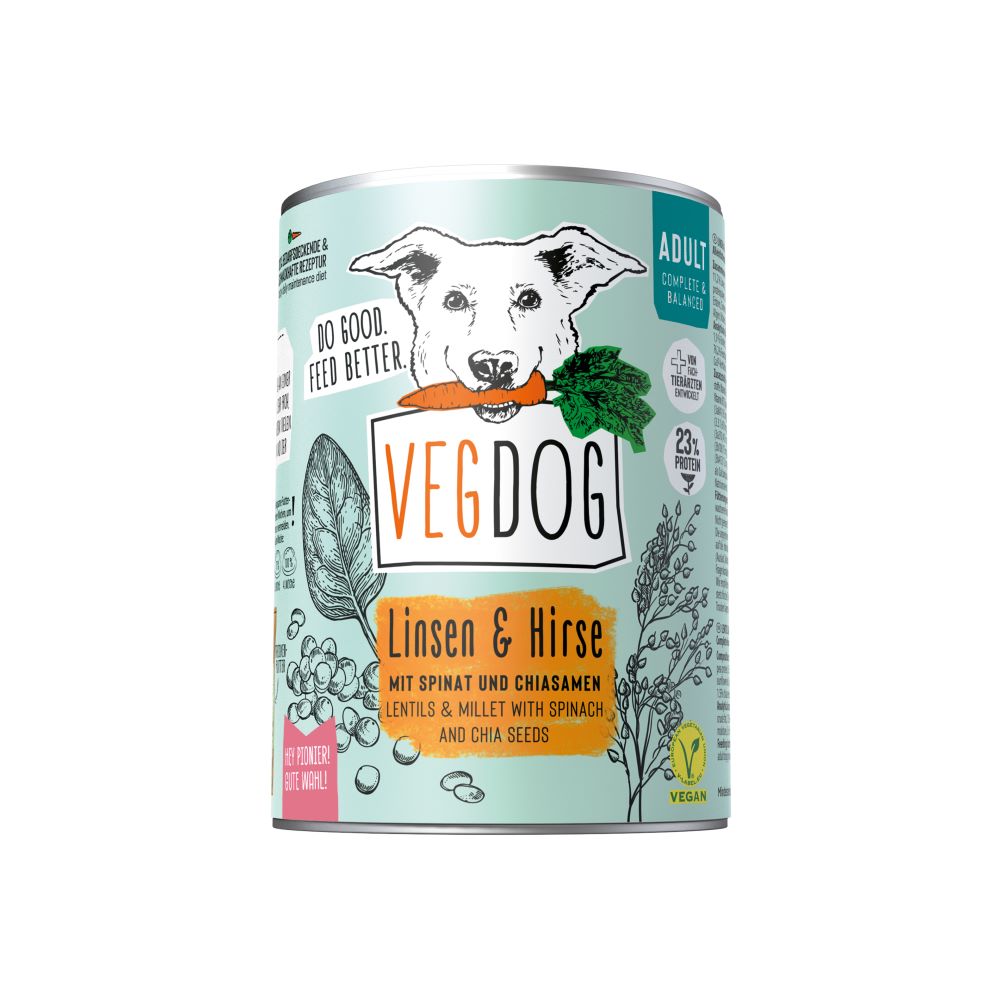 24-SET Hunde Alleinfutter Adult Linsen und Hirse, nicht Bio, vegan 400g VEGDOG - Bild 1