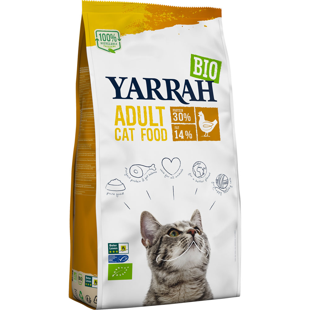 Haltbar bis Oktober 2024    Bio Katzen Trockenfutter Adult Huhn 800g Yarrah - Bild 1
